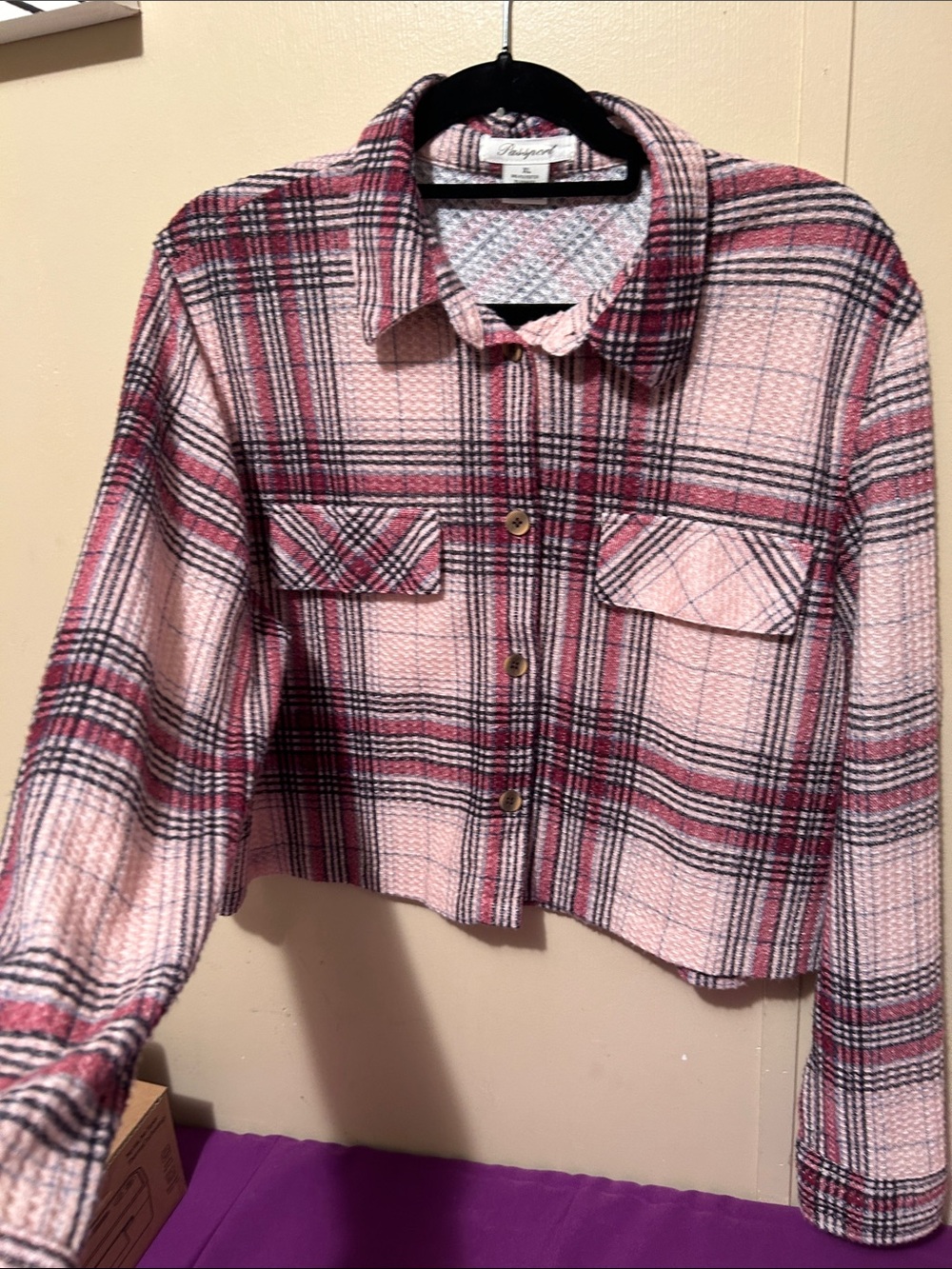 Passport Pink & Burgundy Plaid Cropped Jacket